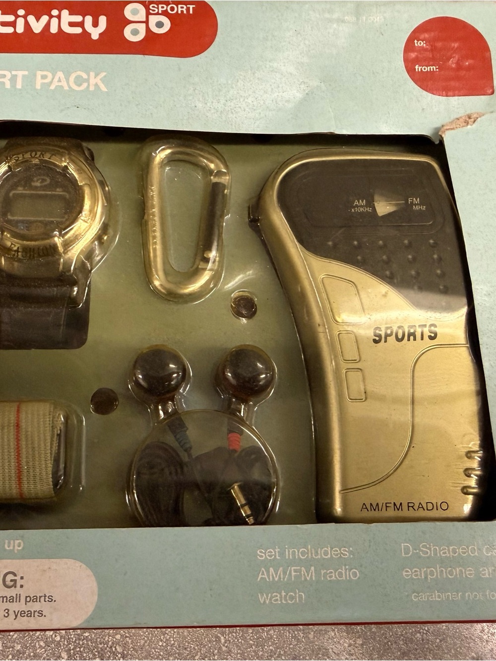 Vintage activities, sports pack AM/FM radio with watch and headphones